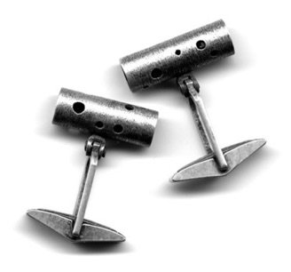 ASTRAL $110-sterling silver cufflinks with swiveling perforated tubes and mizzy surface texture (3/4" tubes) ASTRAL $110-sterling silver cufflinks with swiveling perforated tubes and mizzy surface texture (3/4" tubes)